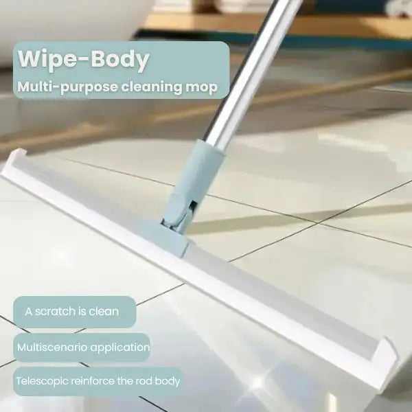 Magic Broom Sweeper for Floor Cleaning – 2-in-1 Silicone Wiper Mop with Stainless Steel Extendable Handle – Wet & Dry Floor Wiper & Window Squeegee for Home