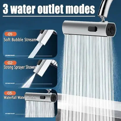 KingFlow Kitchen Faucet 4 Modes – 360° Swivel Faucet Extender & Splash-Proof Tap Attachment | Multi-Function Sink Nozzle for Washing Vegetables & Dishes