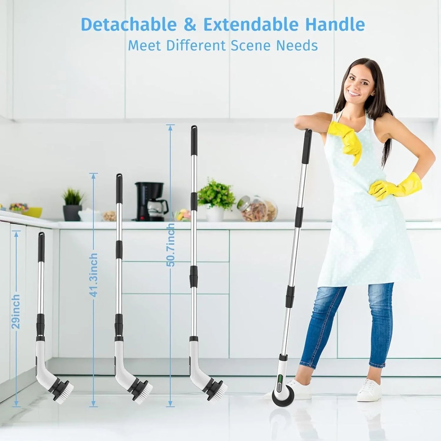 Electric Spin Scrubber for Bathroom, Floor & Tile Cleaning – Cordless Power Scrubber with 8 Replaceable Heads, Adjustable Handle, 300/400 RPM, 90-Min Battery