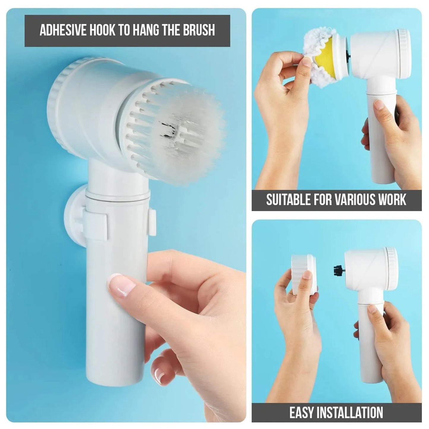 5-in-1 Electric Spin Brush for Bathroom, Tile & Kitchen Cleaning – Cordless Handheld Power Scrubber with Multiple Brush Heads, Waterproof Design, 360° Rotation