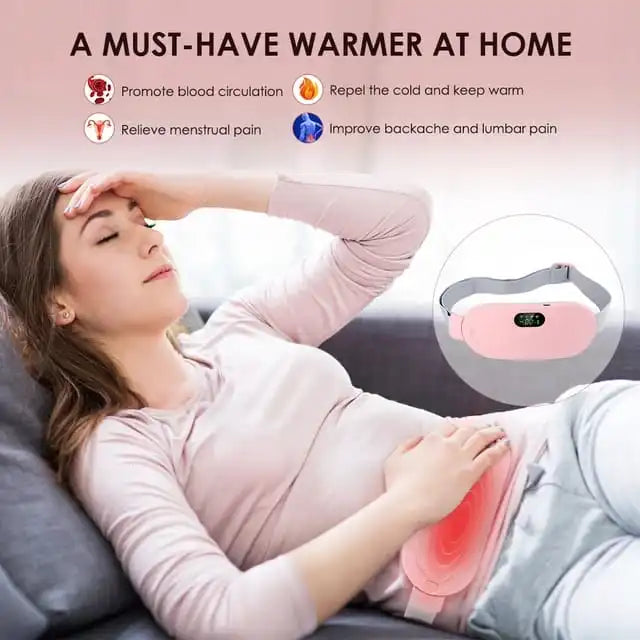 Period Cramps Massager - with 4 vibration modes, 3 heating modes and all size adjustable belt perfect for period pain relief