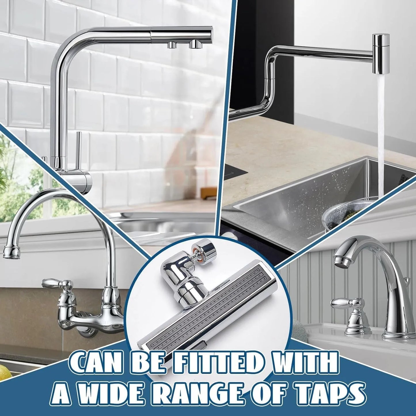 KingFlow Kitchen Faucet 4 Modes – 360° Swivel Faucet Extender & Splash-Proof Tap Attachment | Multi-Function Sink Nozzle for Washing Vegetables & Dishes