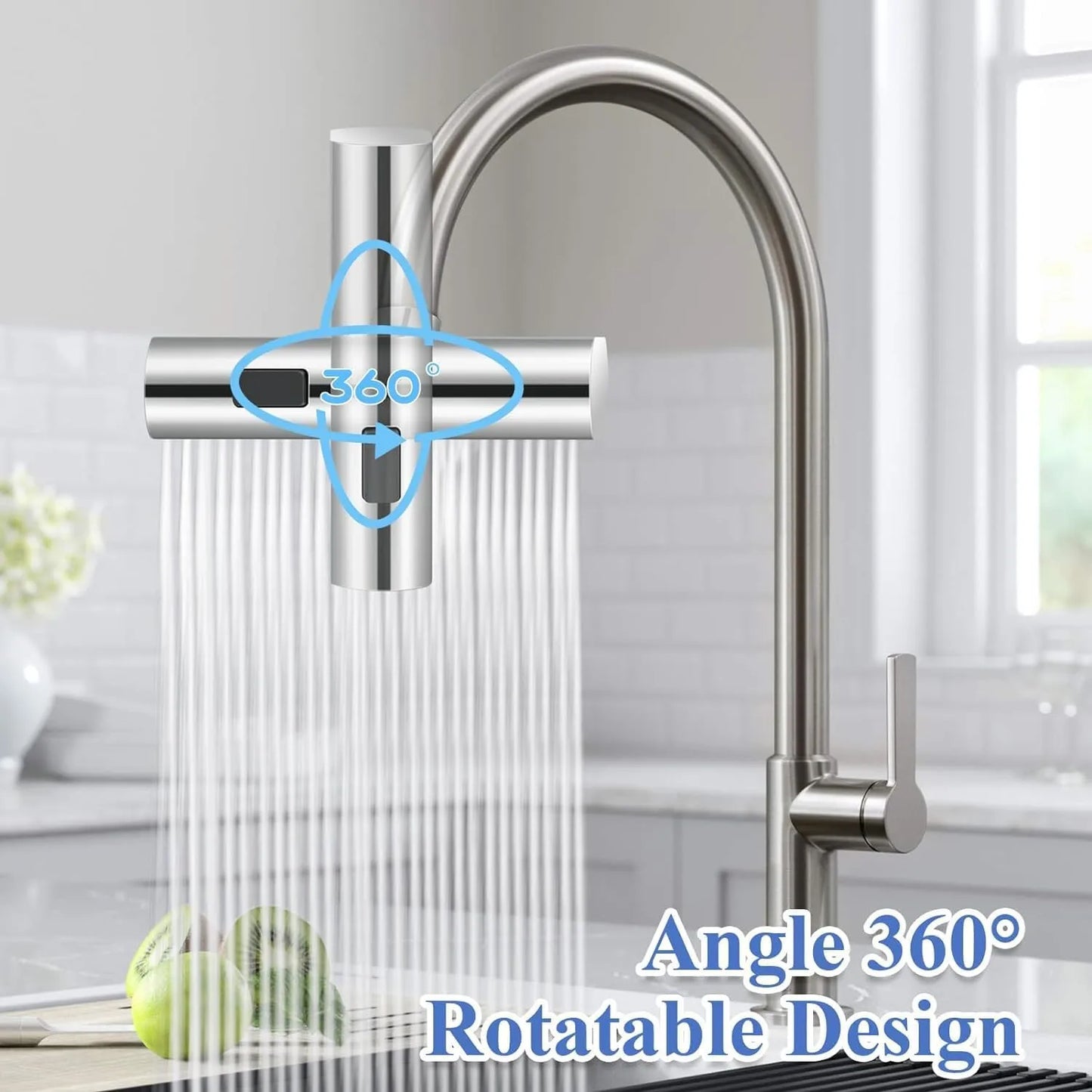 KingFlow Kitchen Faucet 4 Modes – 360° Swivel Faucet Extender & Splash-Proof Tap Attachment | Multi-Function Sink Nozzle for Washing Vegetables & Dishes