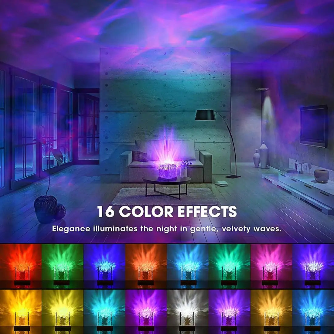 Wave Ocean Lamp - Ripple Light and Mood Enhancer, Multi-Color LED Crystal Lamp with Remote Control, Soothing Ocean Waves for Bedroom, Home & Parties