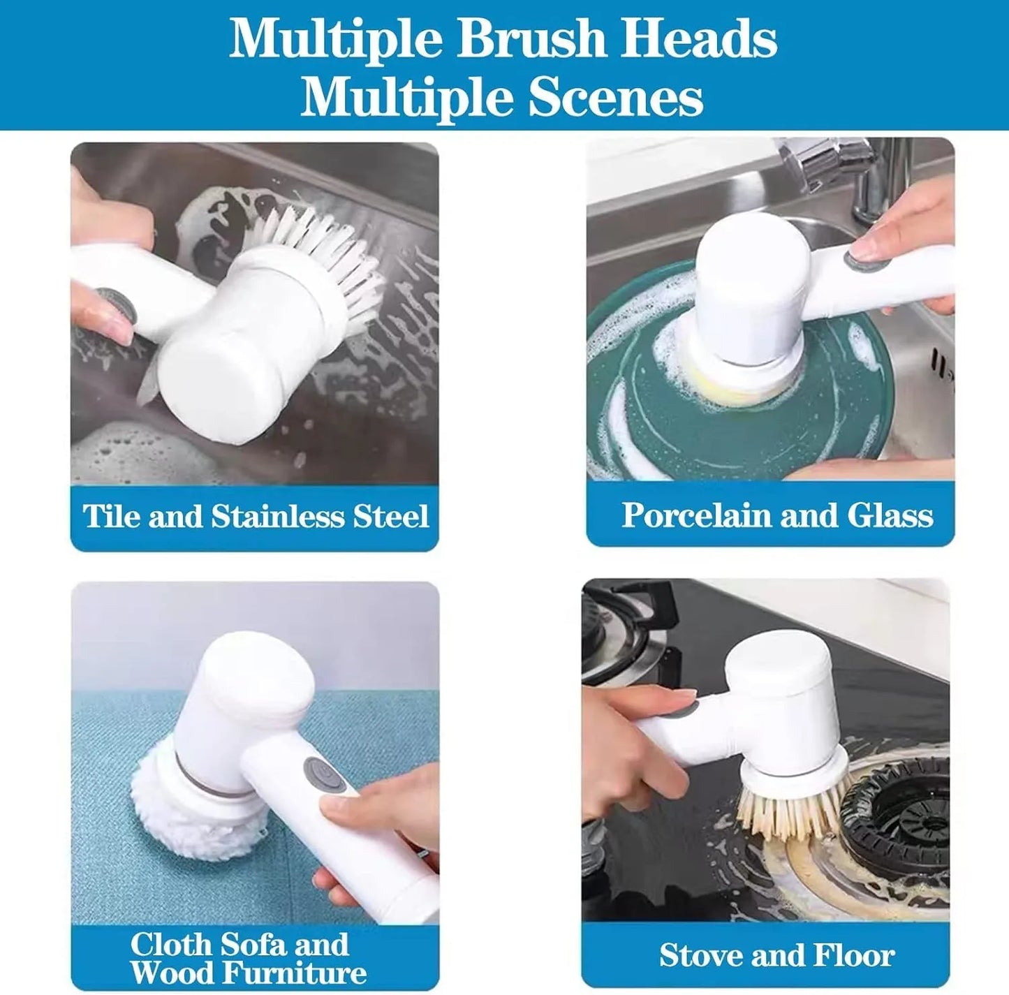 5-in-1 Electric Spin Brush for Bathroom, Tile & Kitchen Cleaning – Cordless Handheld Power Scrubber with Multiple Brush Heads, Waterproof Design, 360° Rotation