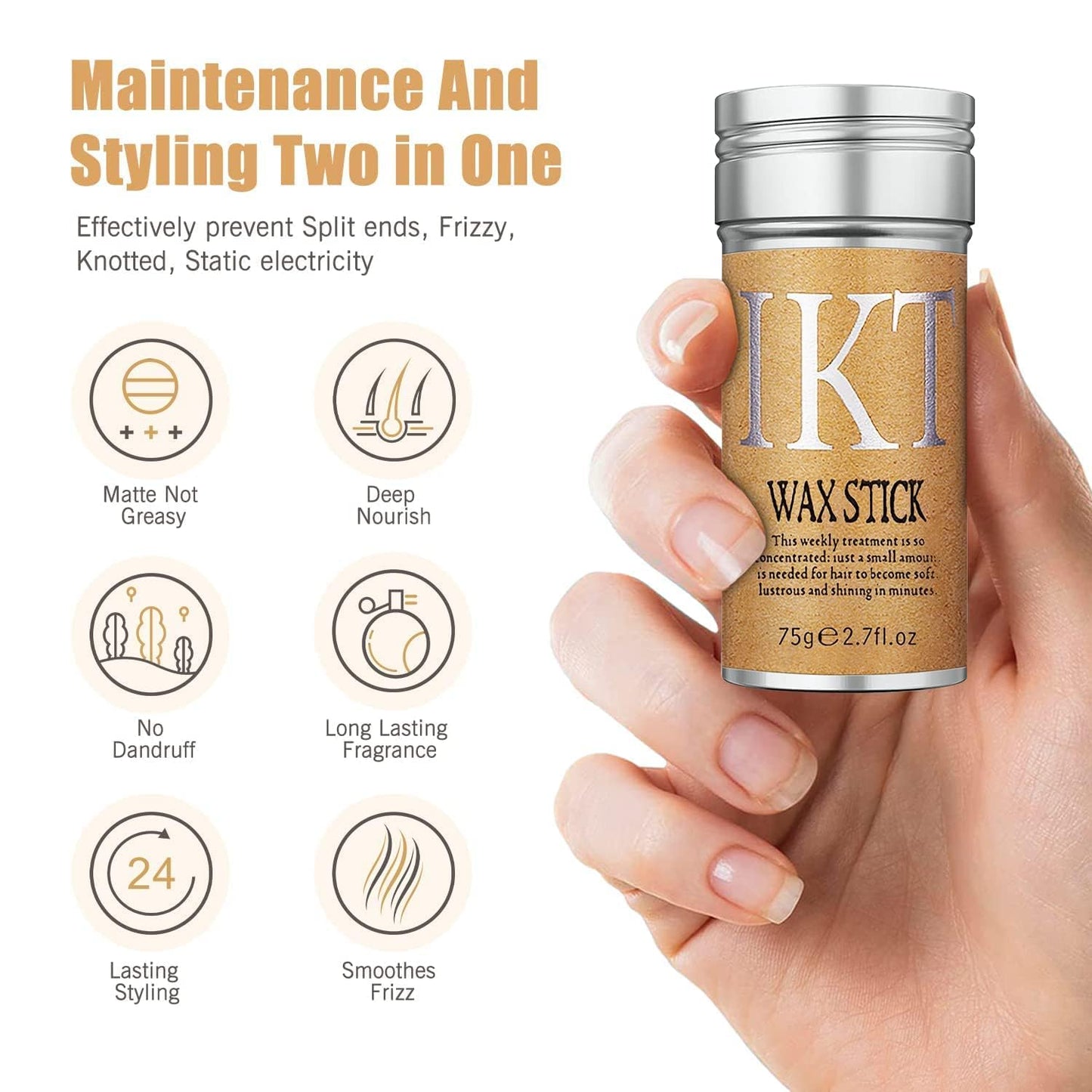 Hair Wax Stick for Women & Men - Hair Slick Back Stick, Anti-Frizz and Fly Away Hair Tamer, No Residue Hair Finishing Stick for Flyaways, All Day Hold Styling Product for Smoothing Hair Strands 75gm