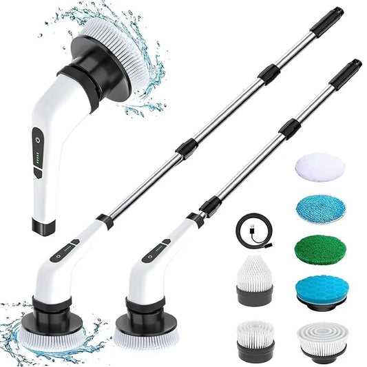 Electric Spin Scrubber for Bathroom, Floor & Tile Cleaning – Cordless Power Scrubber with 8 Replaceable Heads, Adjustable Handle, 300/400 RPM, 90-Min Battery