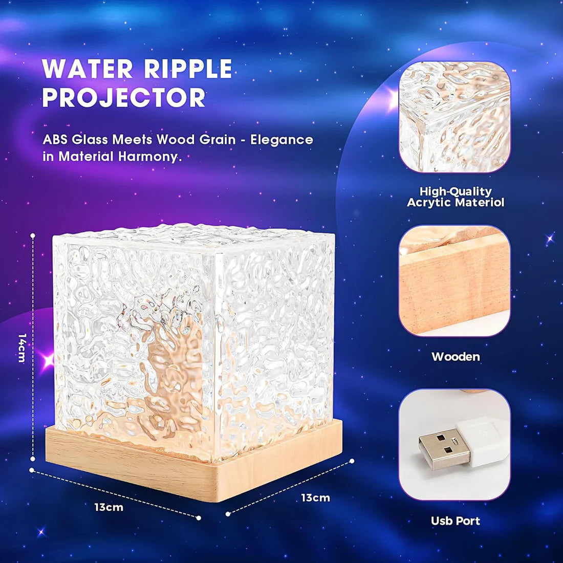 Wave Ocean Lamp - Ripple Light and Mood Enhancer, Multi-Color LED Crystal Lamp with Remote Control, Soothing Ocean Waves for Bedroom, Home & Parties