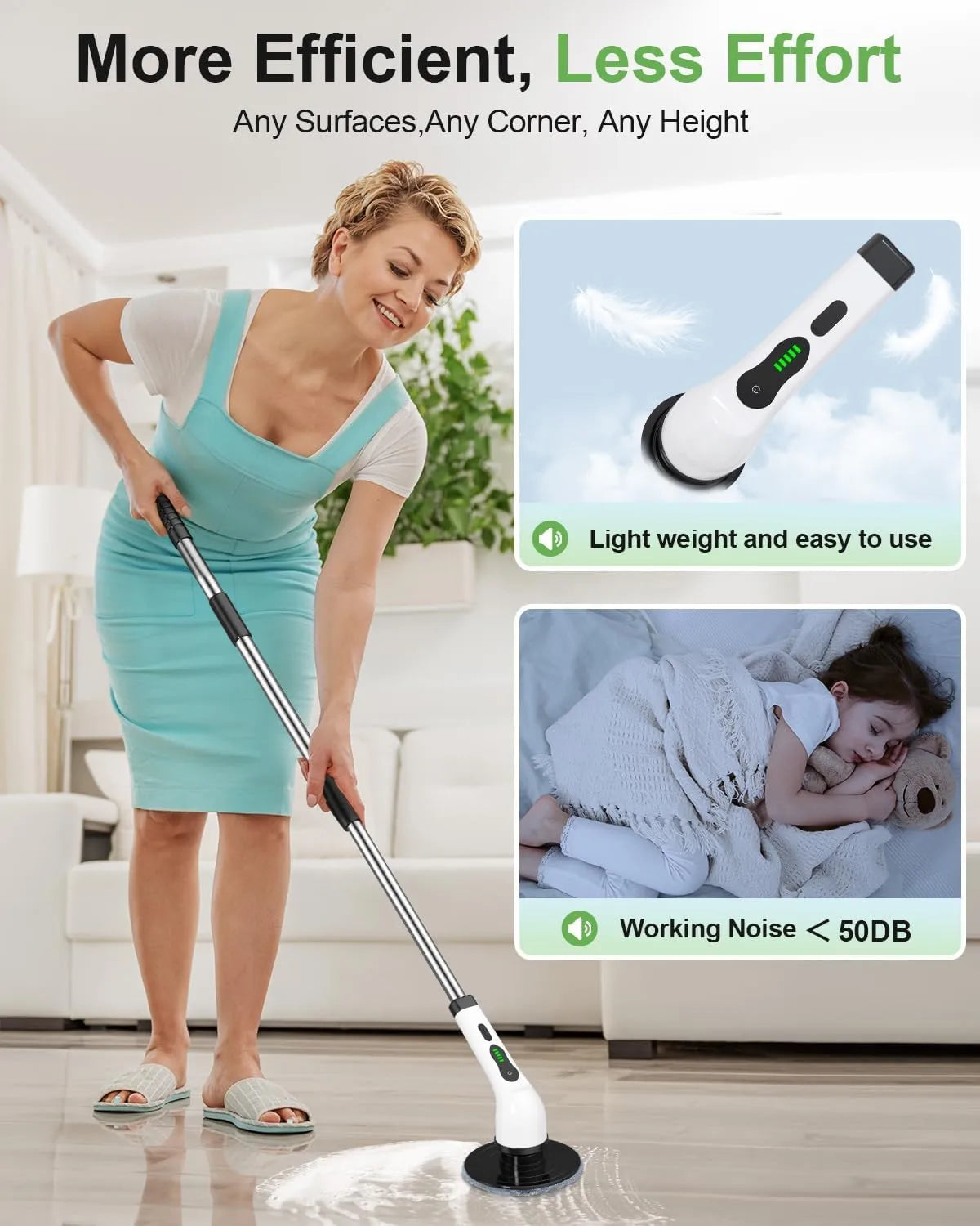 Electric Spin Scrubber for Bathroom, Floor & Tile Cleaning – Cordless Power Scrubber with 8 Replaceable Heads, Adjustable Handle, 300/400 RPM, 90-Min Battery