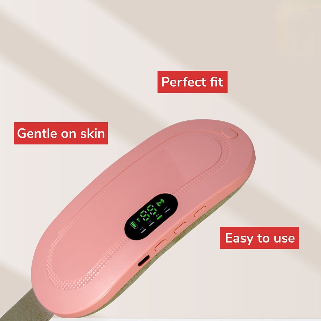 Period Cramps Massager - with 4 vibration modes, 3 heating modes and all size adjustable belt perfect for period pain relief