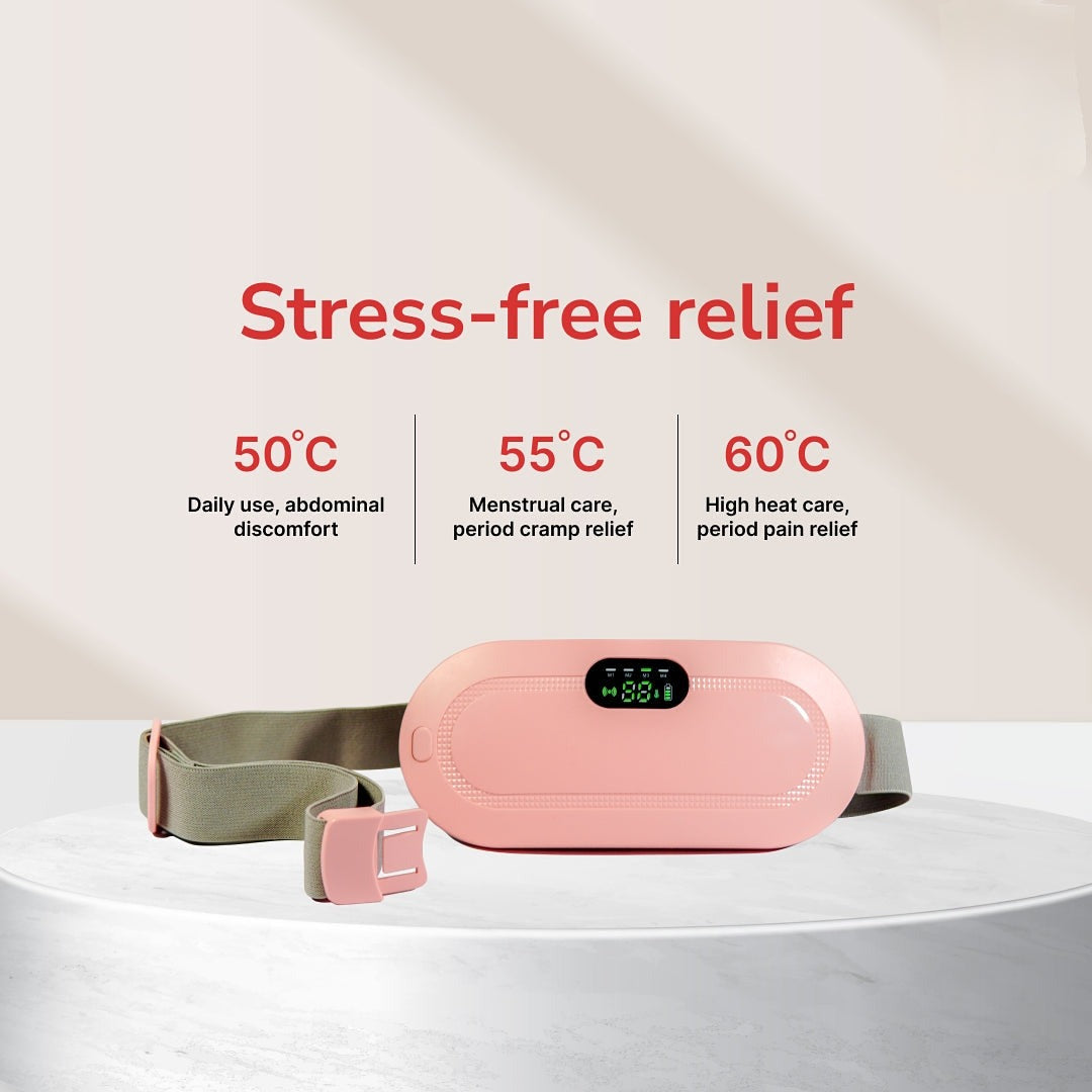 Period Cramps Massager - with 4 vibration modes, 3 heating modes and all size adjustable belt perfect for period pain relief