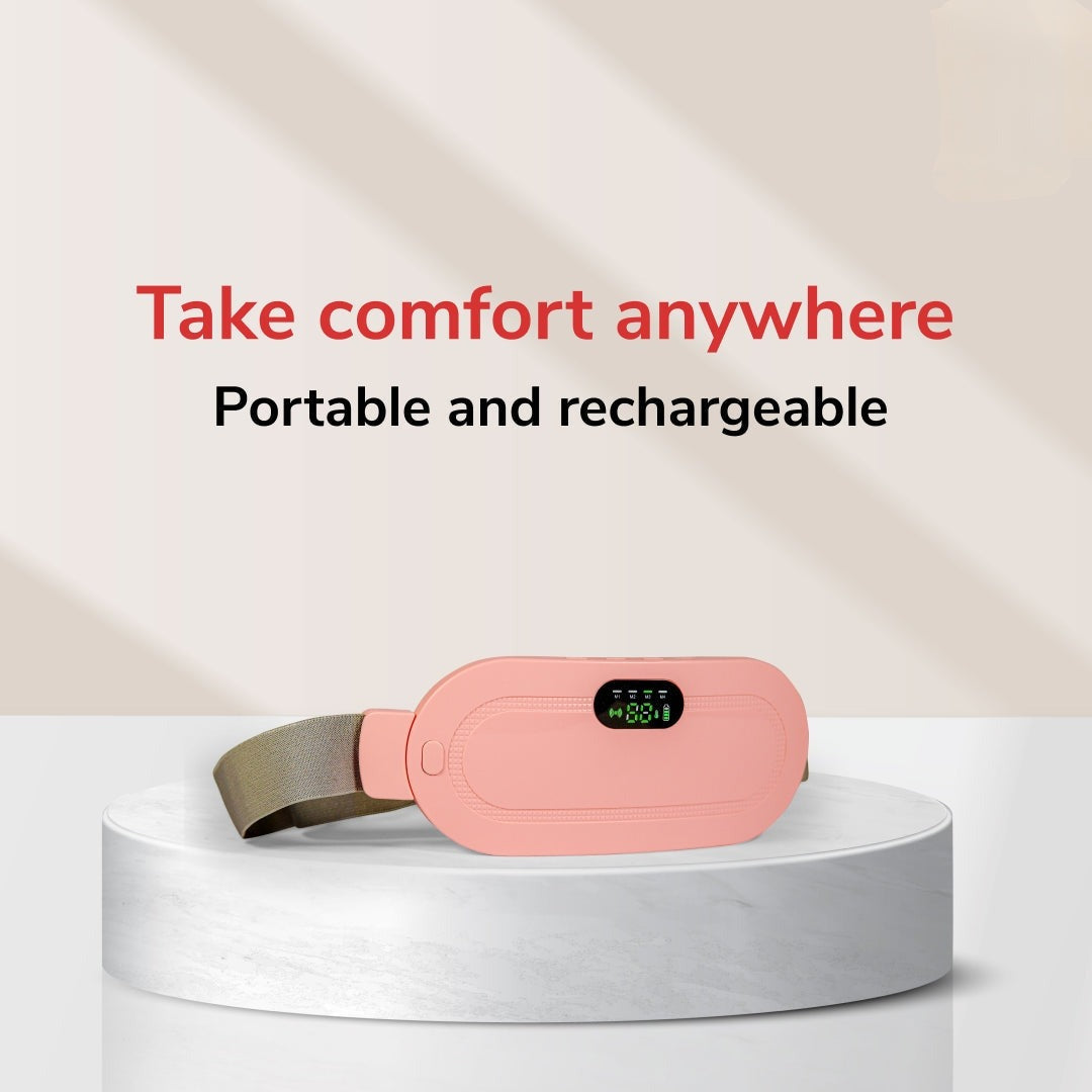Period Cramps Massager - with 4 vibration modes, 3 heating modes and all size adjustable belt perfect for period pain relief