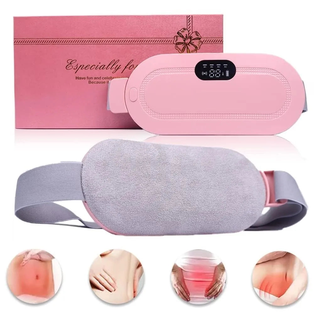 Period Cramps Massager - with 4 vibration modes, 3 heating modes and all size adjustable belt perfect for period pain relief