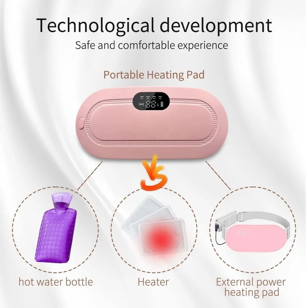 Period Cramps Massager - with 4 vibration modes, 3 heating modes and all size adjustable belt perfect for period pain relief