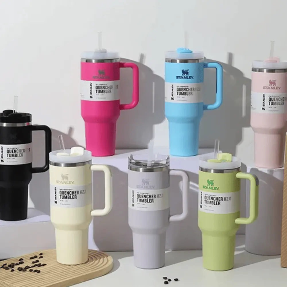 Stanley's Tumbler Cup: with insulated walls keeps drinks Cold for 11 hours, Hot for 7 hours and Iced for 48 hours