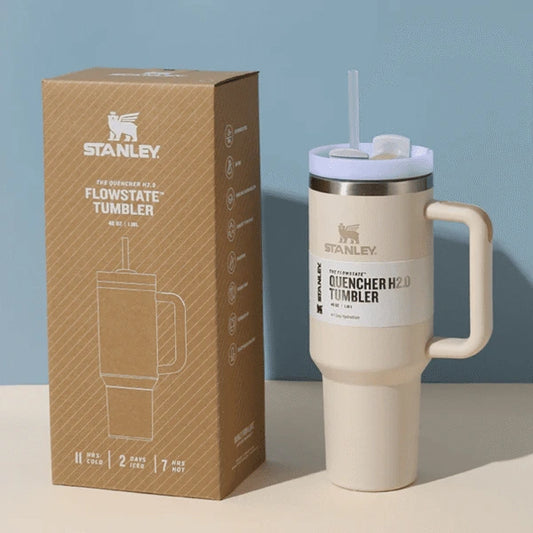 Stanley's Tumbler Cup: with insulated walls keeps drinks Cold for 11 hours, Hot for 7 hours and Iced for 48 hours