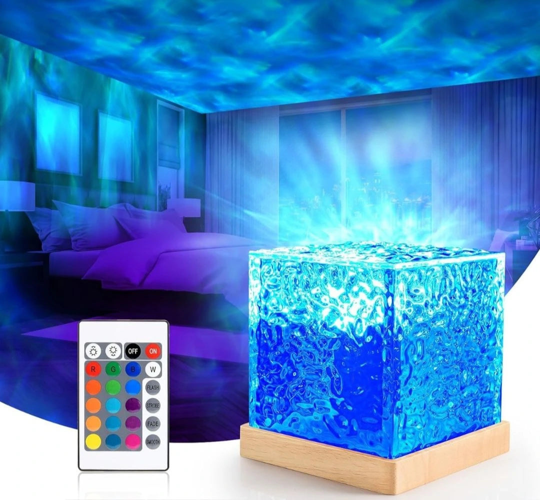 Wave Ocean Lamp - Ripple Light and Mood Enhancer, Multi-Color LED Crystal Lamp with Remote Control, Soothing Ocean Waves for Bedroom, Home & Parties
