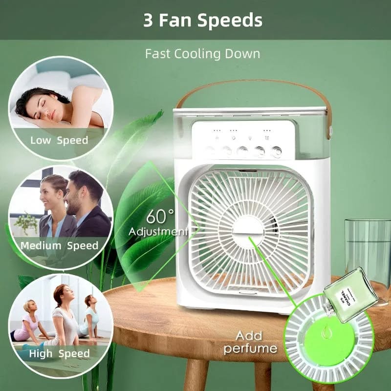 Portable Mini Air Cooler Fan and Humidifier - With Color LED Night Lights and 3 Fan Speeds Personal Air Conditioning for Home & Office
