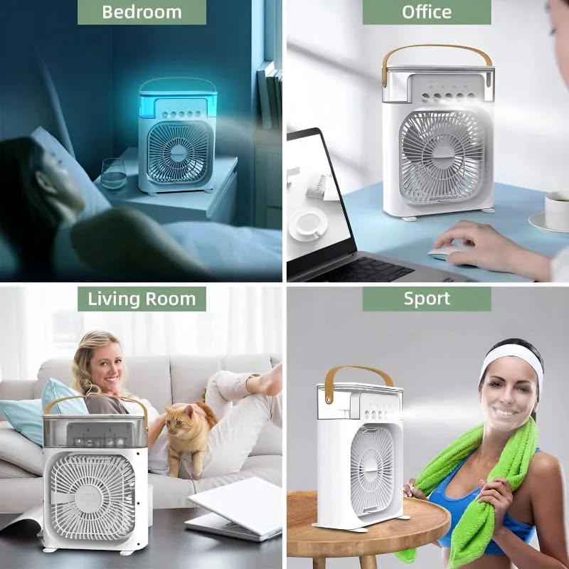 Portable Mini Air Cooler Fan and Humidifier - With Color LED Night Lights and 3 Fan Speeds Personal Air Conditioning for Home & Office