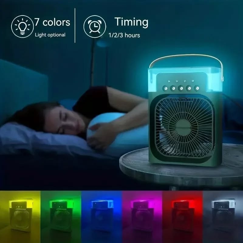 Portable Mini Air Cooler Fan and Humidifier - With Color LED Night Lights and 3 Fan Speeds Personal Air Conditioning for Home & Office