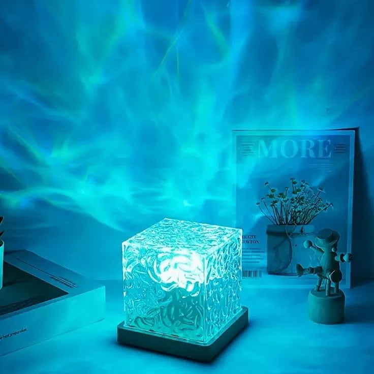 Wave Ocean Lamp - Ripple Light and Mood Enhancer, Multi-Color LED Crystal Lamp with Remote Control, Soothing Ocean Waves for Bedroom, Home & Parties