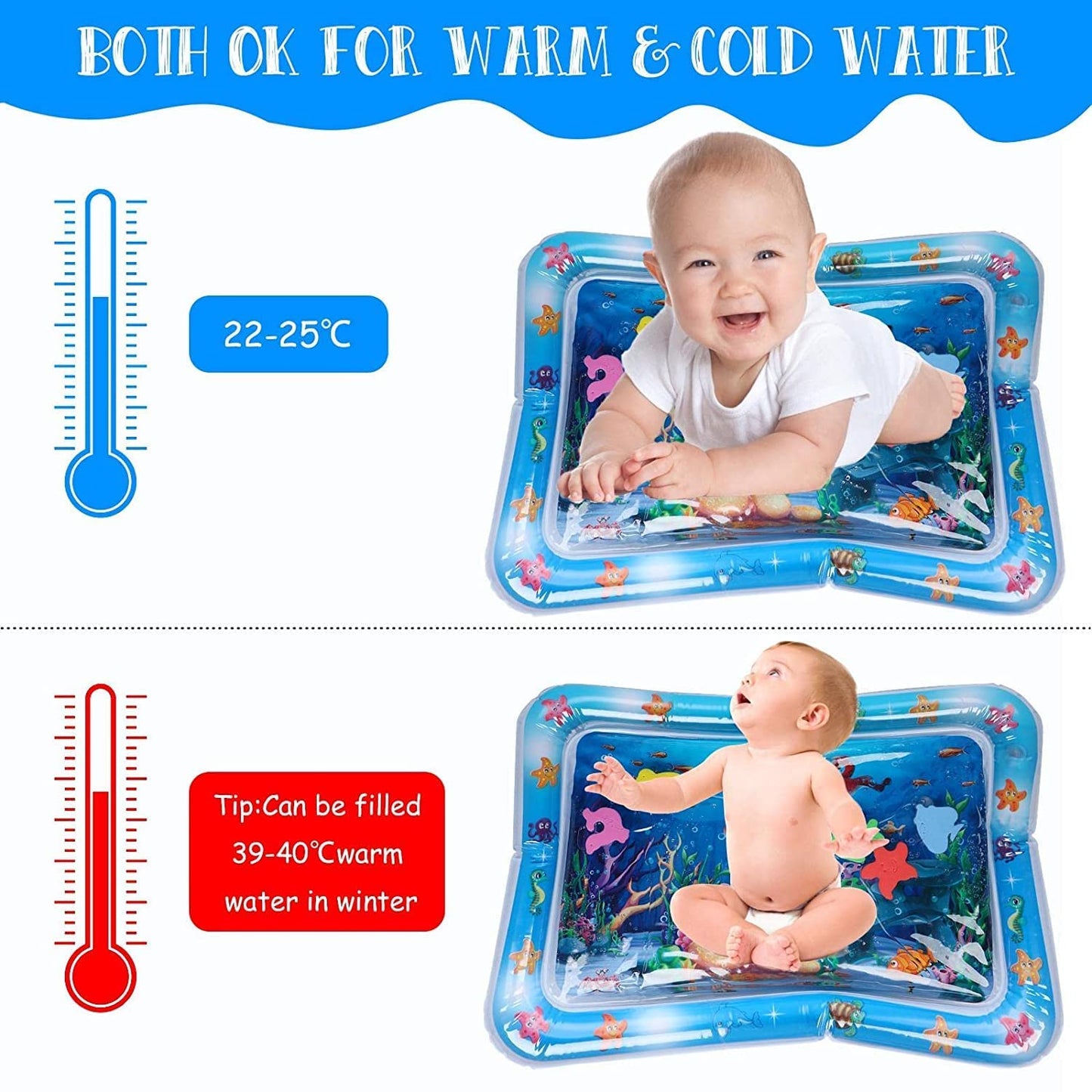 Wishora Baby Tummy Time Water Mat | Sensory Development Play Mat for Infants | Newborn Essentials & Baby Gift | Water-Filled Play Gym Toy