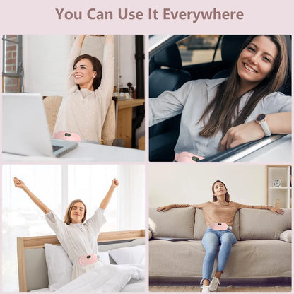 Period Cramps Massager - with 4 vibration modes, 3 heating modes and all size adjustable belt perfect for period pain relief